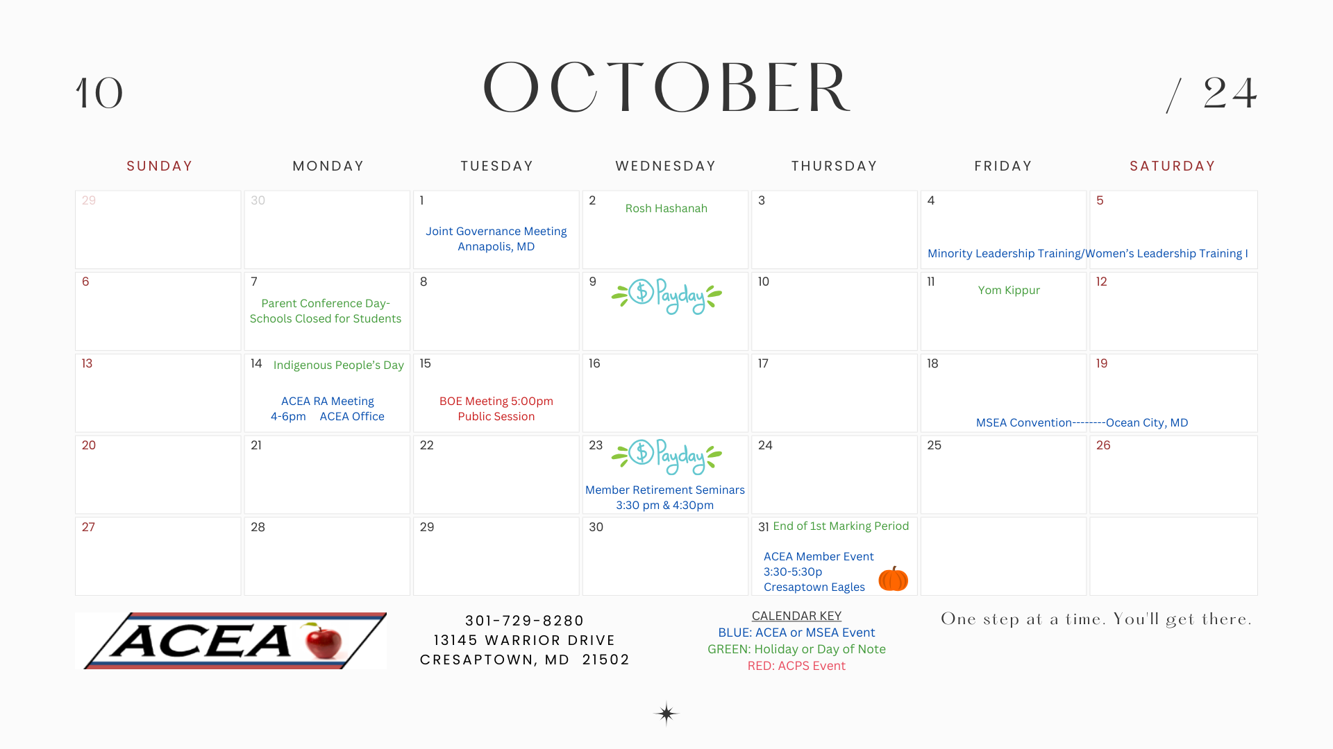 October 2024 ACEA Calendar